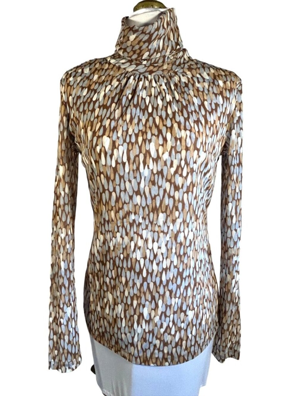 Madison Studio Brown & Beige Long Sleeve Mock Neck Nylon Top M